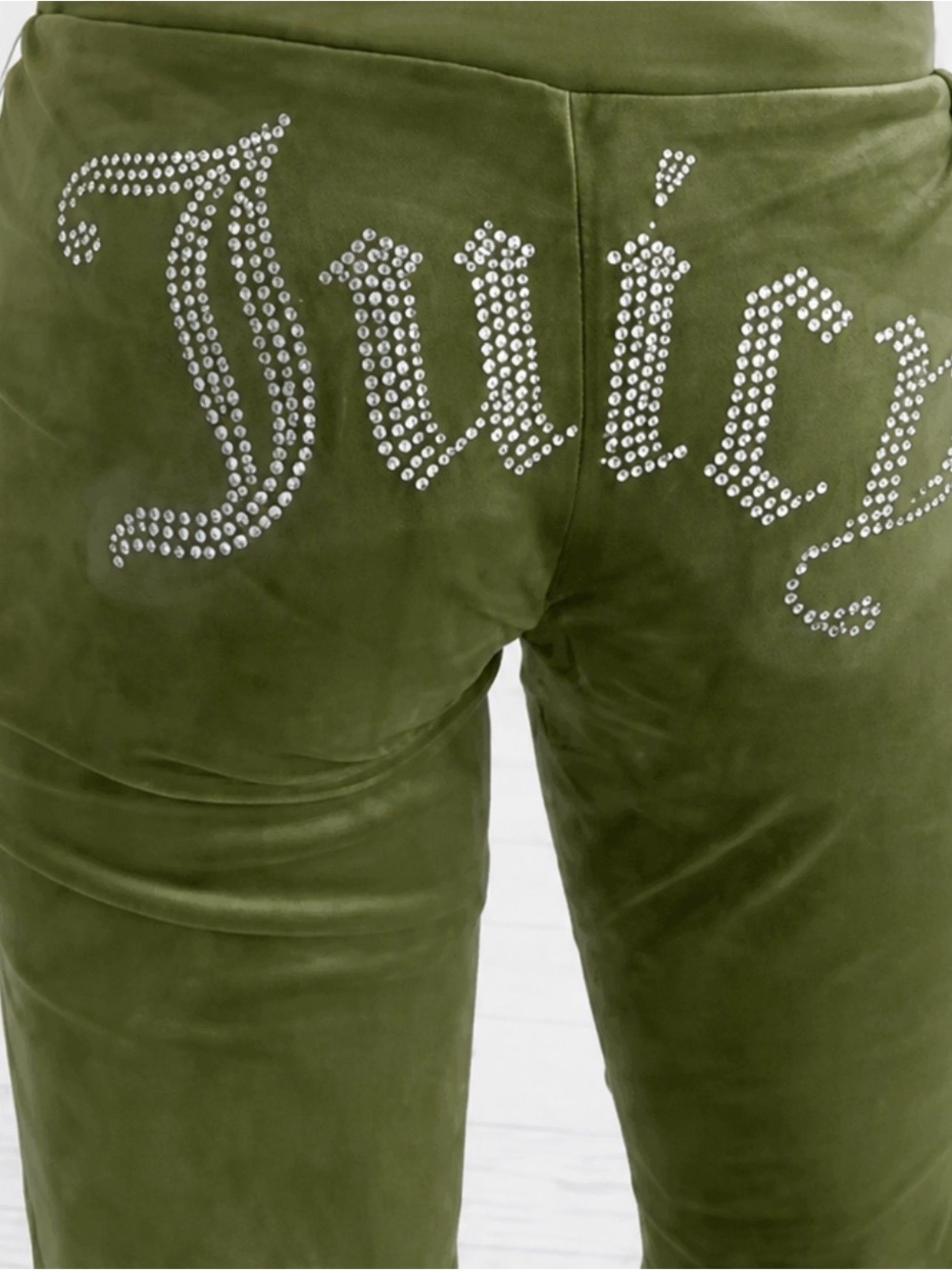 Juicy Couture Olive Green Velour Rhinestone Logo Pants